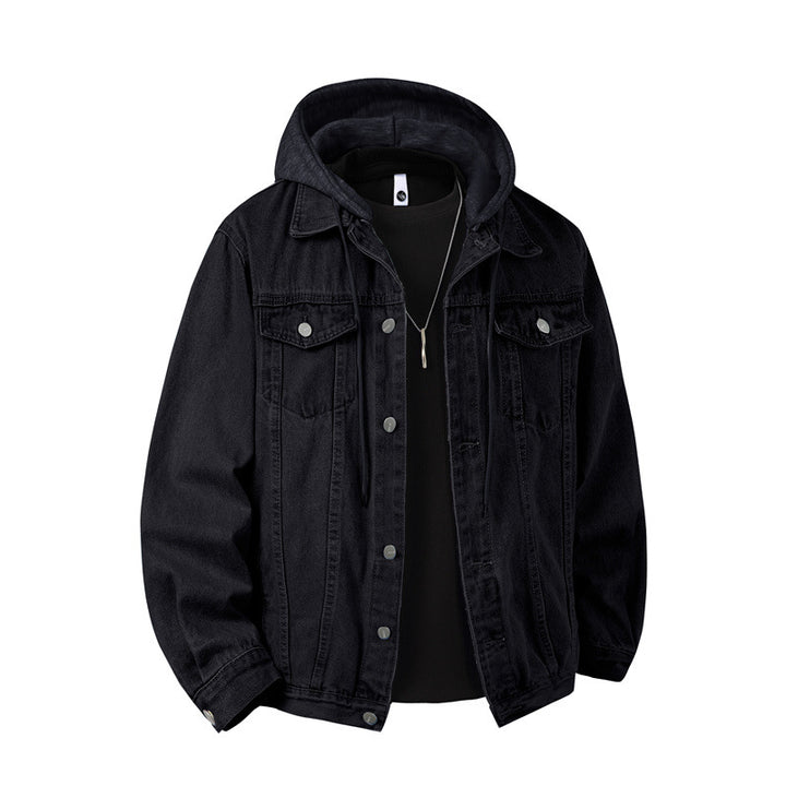 Men's denim jacket with attached hood layered look robust cotton blend Mune Fashion