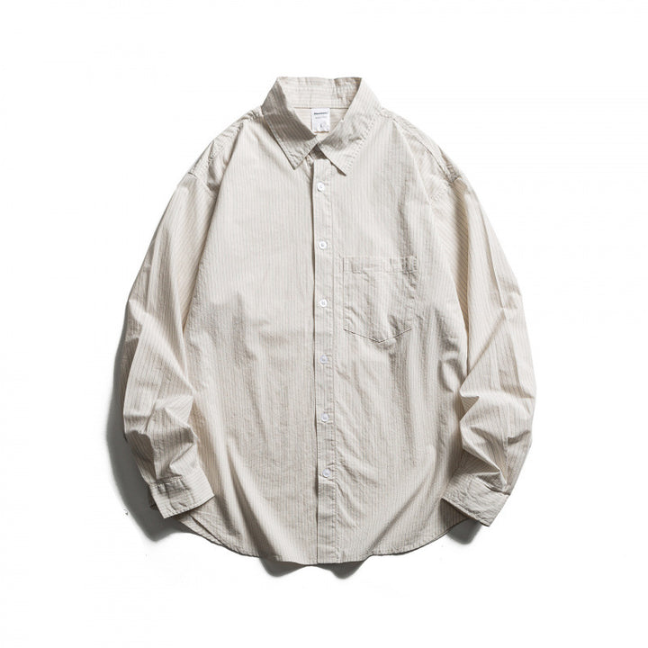 Men's oversized shirt made of cotton blend with fine pinstripes and chest pocket Mune Fashion