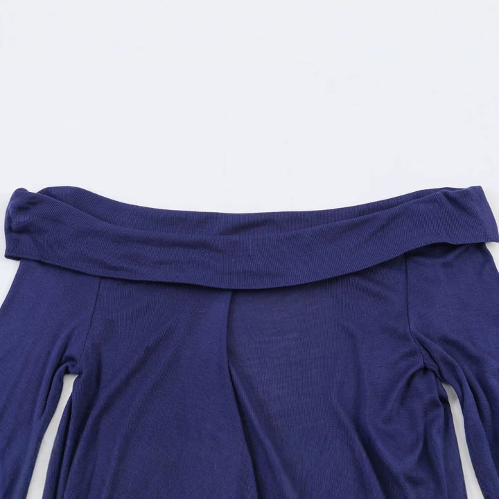 Women Off-Shoulder Wrap Top with Tie Belt and Ribbed Structure Mune Fashion