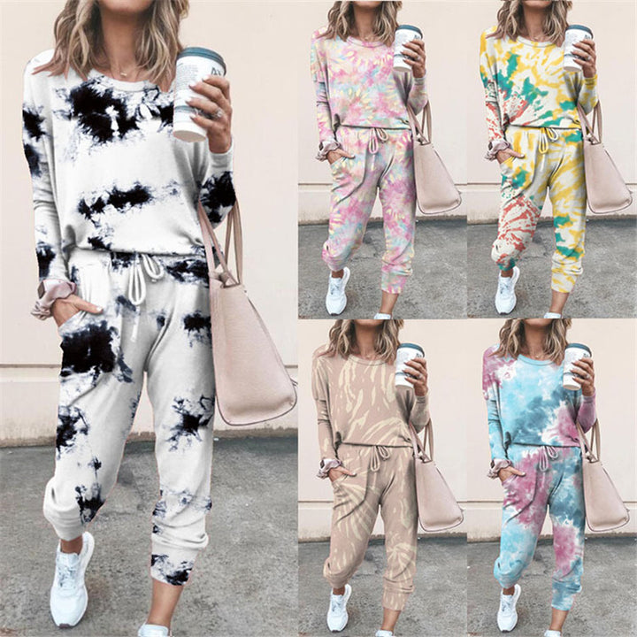 Women Casual Tie-Dye Lounge Jumpsuit with Drawstring and Pocket Mune Fashion