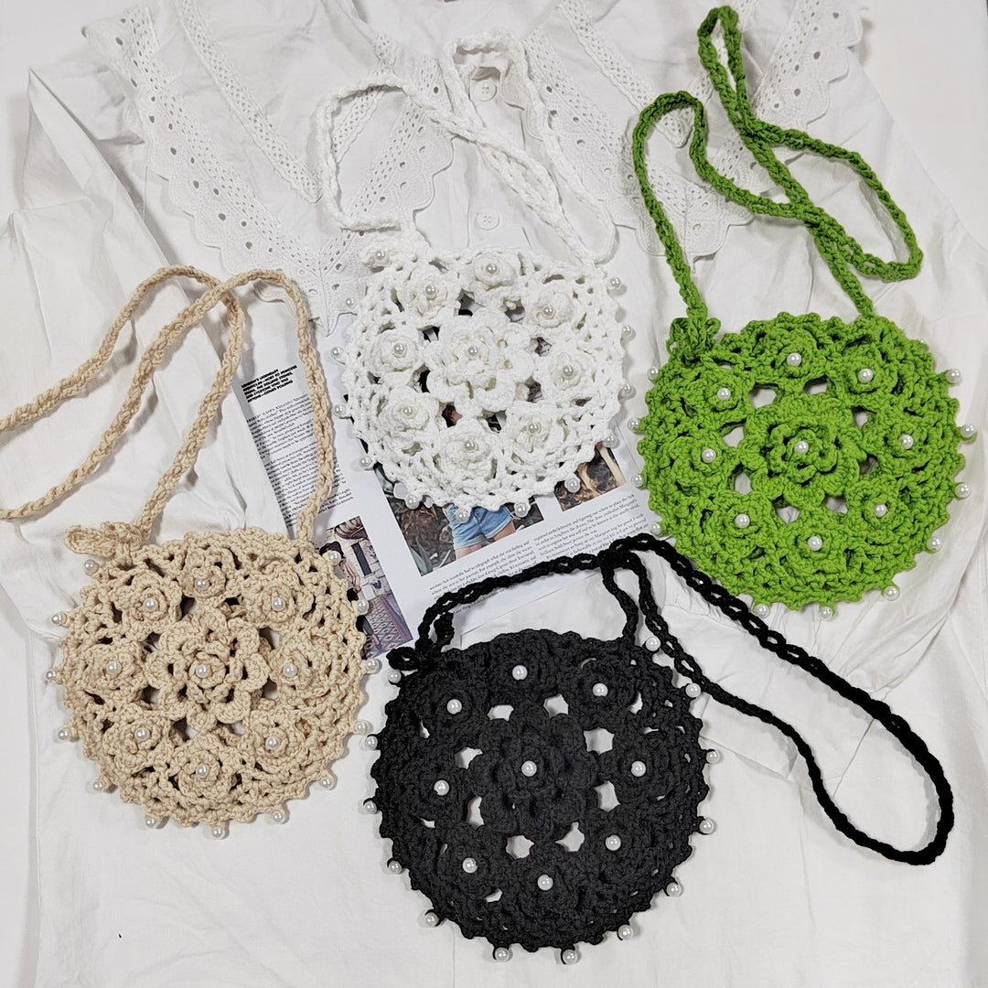 Ladies handcrafted crochet handbag with pearl embellishment Mune Fashion