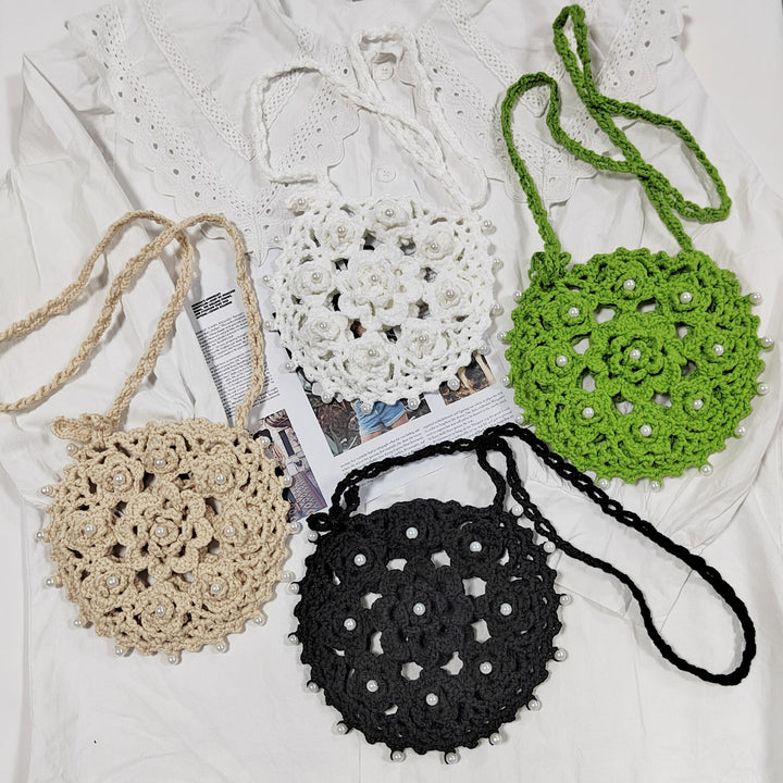 Ladies handcrafted crochet handbag with pearl embellishment Mune Fashion