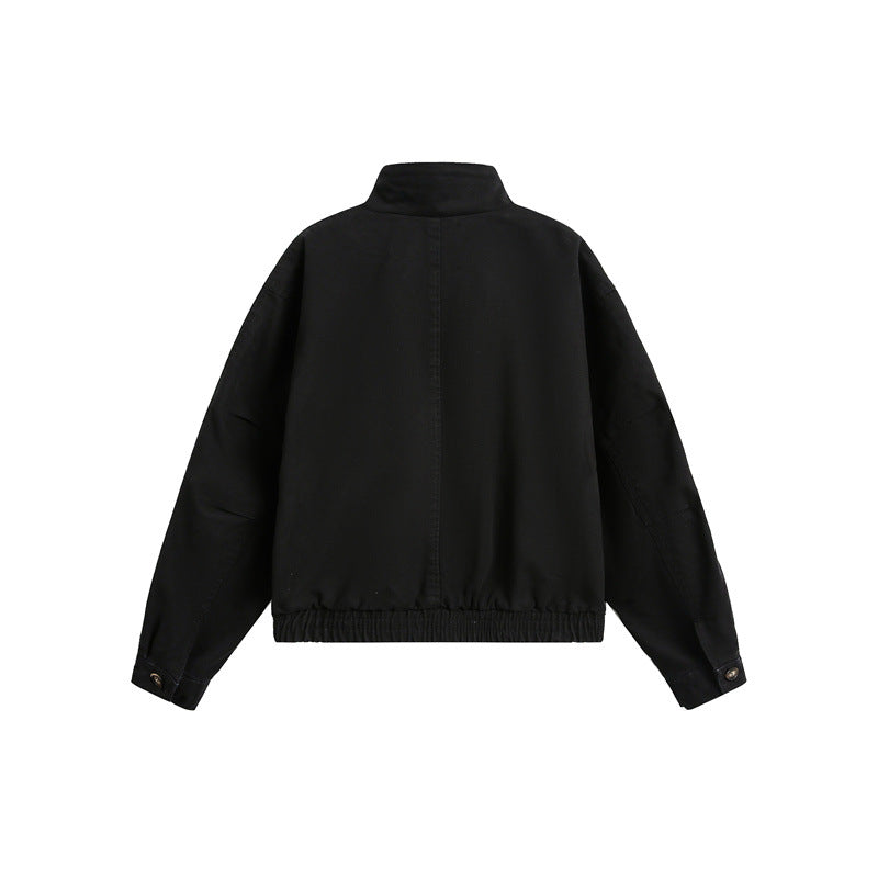 Unisex Short Cut Boxy Canvas Blouson Jacket with Funnel Collar, Patch Flap Pockets and Elastic Hem Mune Fashion