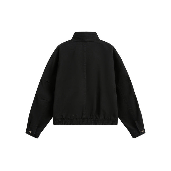 Unisex Short Cut Boxy Canvas Blouson Jacket with Funnel Collar, Patch Flap Pockets and Elastic Hem Mune Fashion