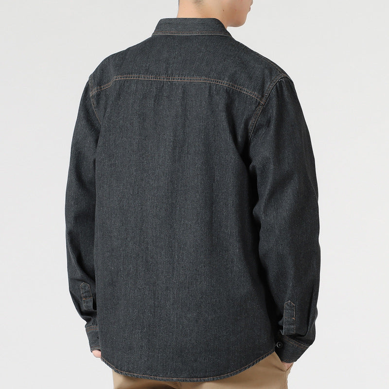 Men's Loose Denim Overshirt with Patch Chest Pockets and Full Button Placket Mune Fashion