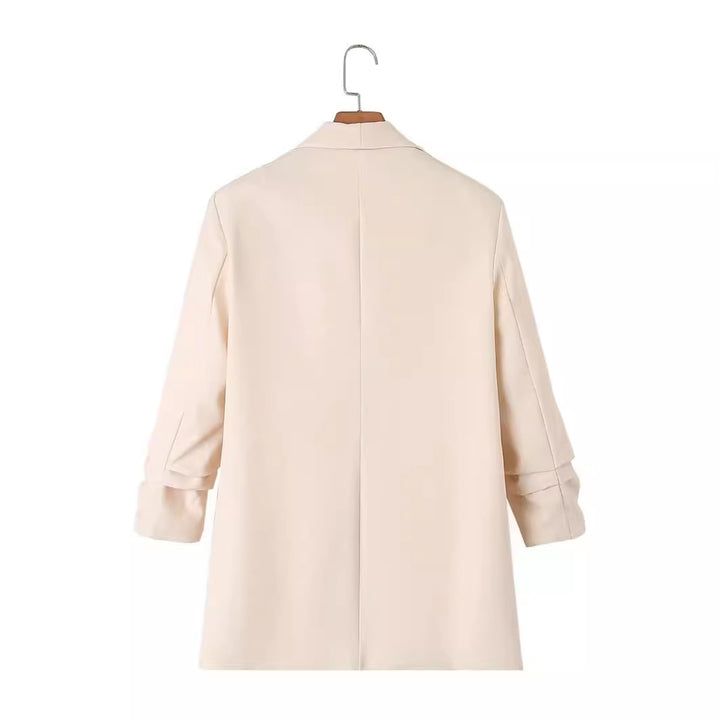 Women's unstructured longer blazer with shawl collar and roll-up sleeves Mune Fashion
