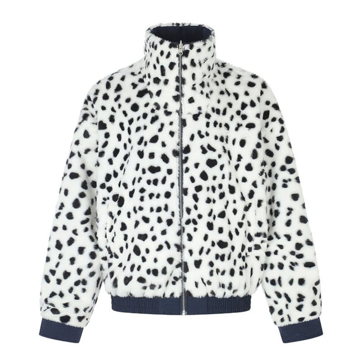 Women's Padded Blouson Jacket with Stand-Up Collar and Leopard Lining Mune Fashion