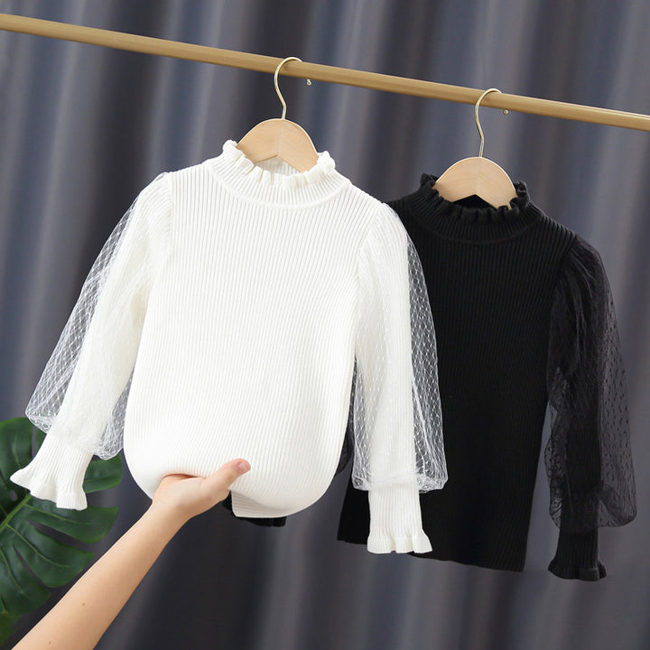 Girls elegant sweater with transparent lace sleeve Mune Fashion