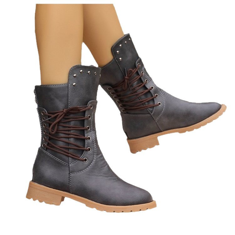 Women’s combat-style lace-up boots with stud detailing and chunky tread sole Mune Fashion