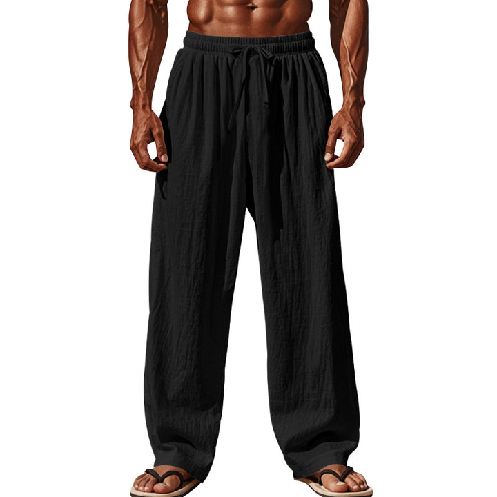 Men's airy linen summer trousers with wide leg, pleated front and elastic comfort waistband Mune Fashion