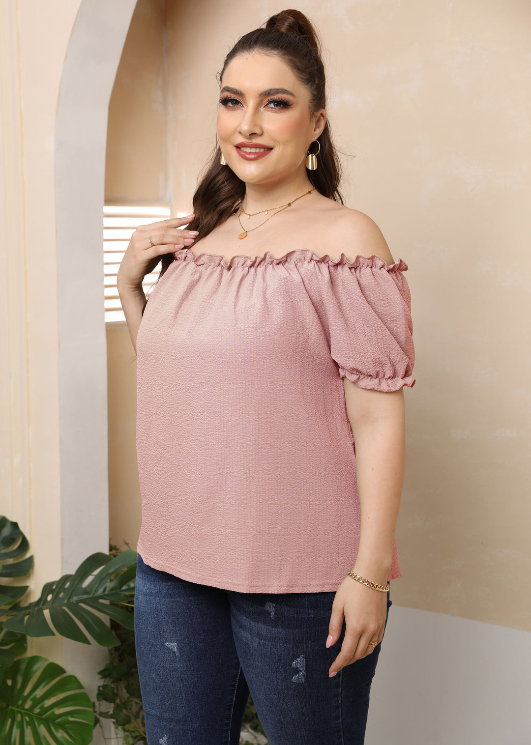Women Off-Shoulder Top with Ruffle Mune Fashion