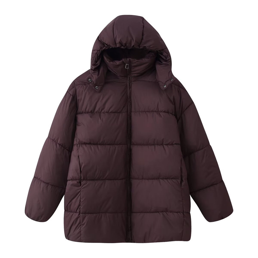 Women's Oversize Padded Coat with Hood and Quilted Thermal Filling Mune Fashion