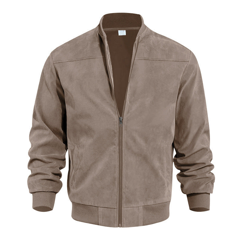 Men's velvet imitation blouson with stand-up collar, elastic ribbed cuffs, and concealed zip Mune Fashion
