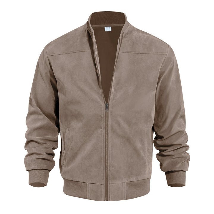 Men's velvet imitation blouson with stand-up collar, elastic ribbed cuffs, and concealed zip Mune Fashion