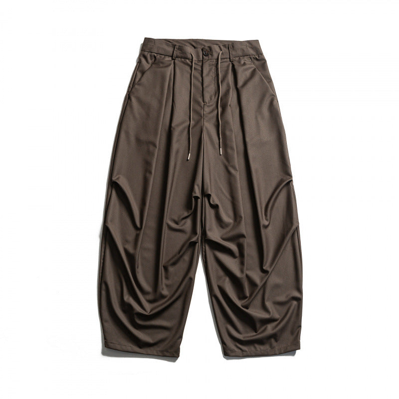 Men's Wide Pleated Baggy Pants with Pleats and Drawstring Mune Fashion