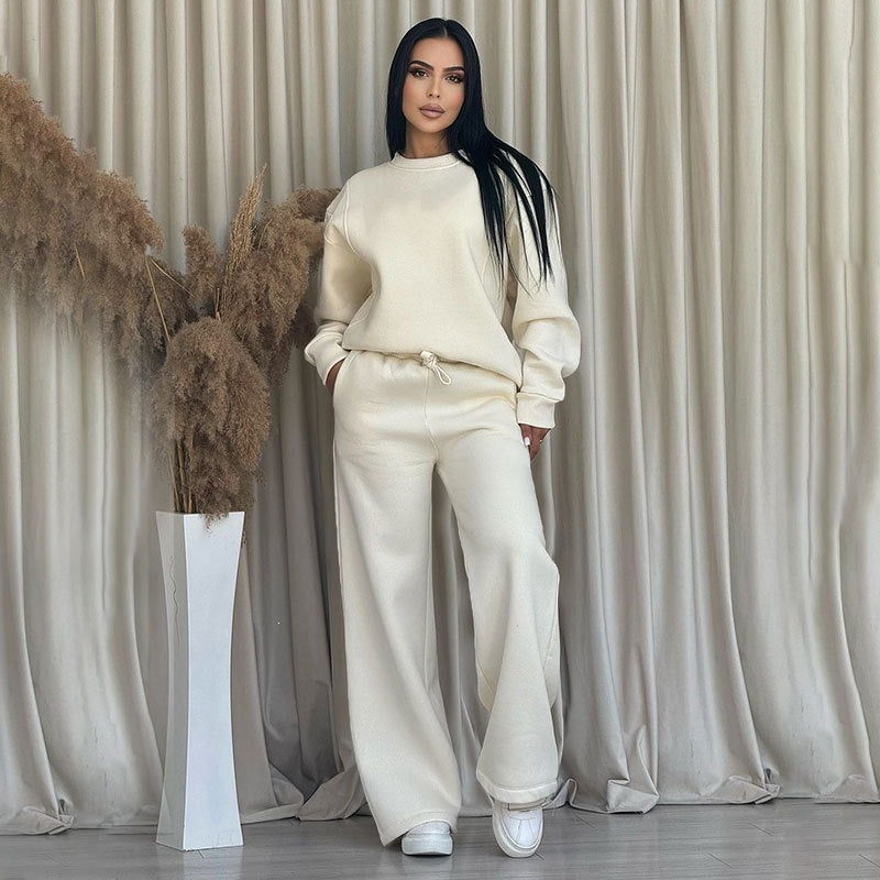 Ladies Oversize Sweatset made of soft French Terry with wide Palazzo Jogging Pants Mune Fashion