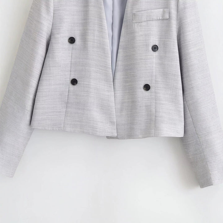 Women's collarless cropped blazer with boxy silhouette and double-button row Mune Fashion