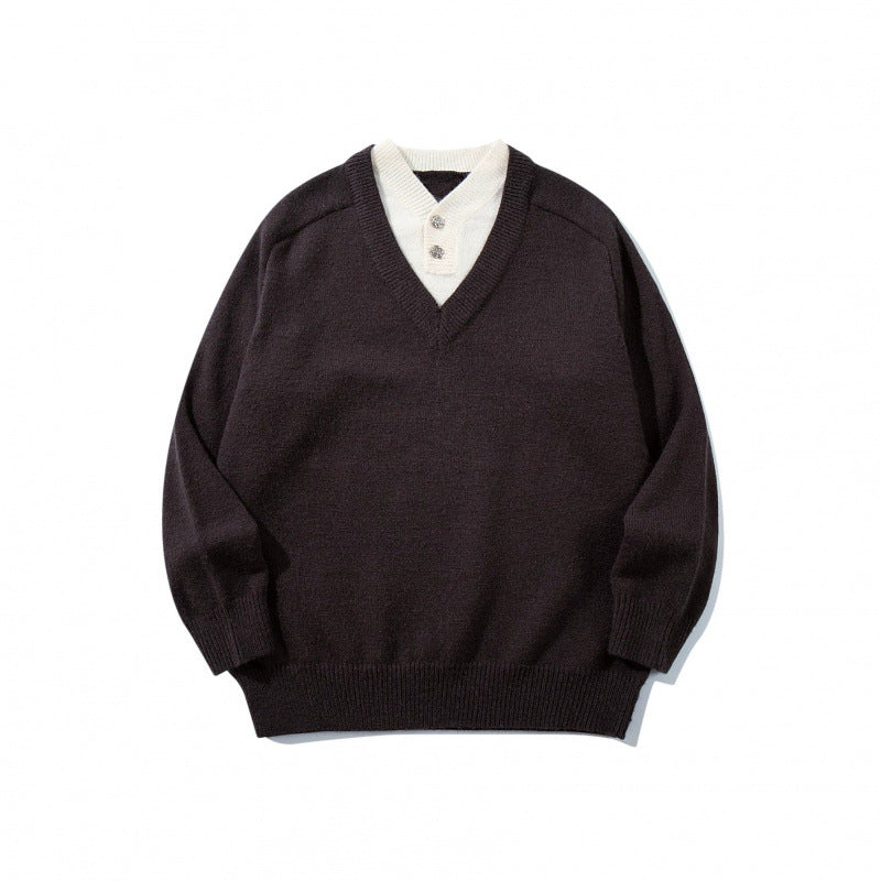 Men's V-neck sweater with integrated Henley collar Mune Fashion