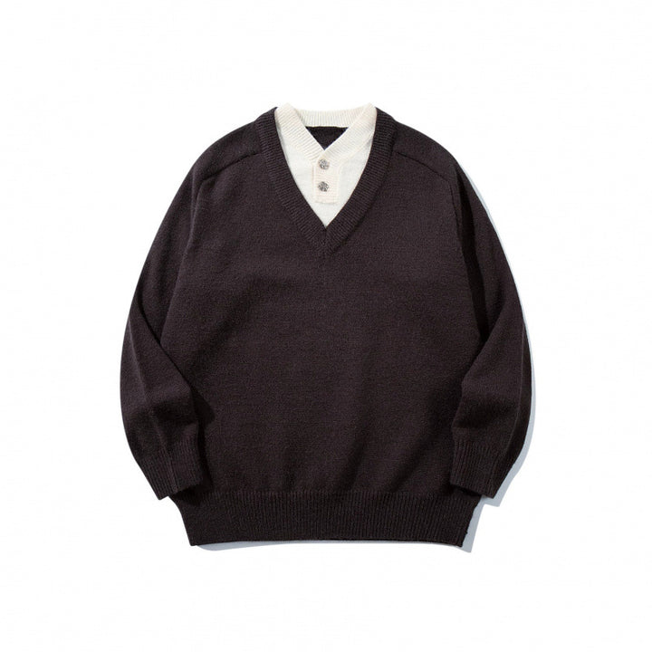 Men's V-neck sweater with integrated Henley collar Mune Fashion