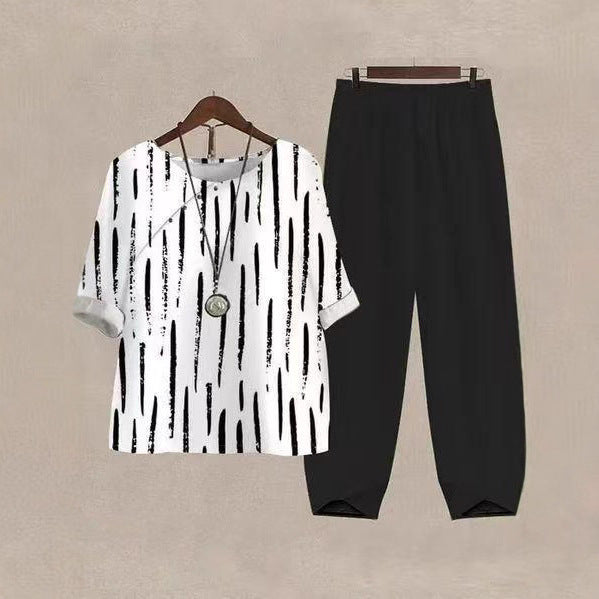 Women's nan legeres leisure set with patterned oversized shirt and tapered comfort trousers Mune Fashion