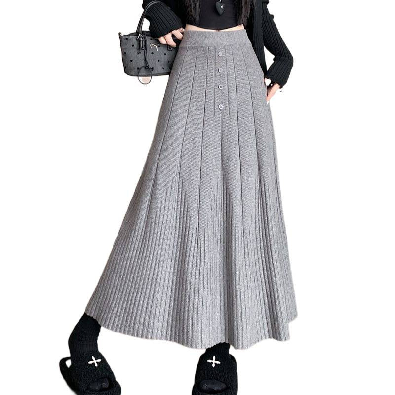 Ladies Elegant Maxi Skirt with Fine Pleats and Button Details Mune Fashion