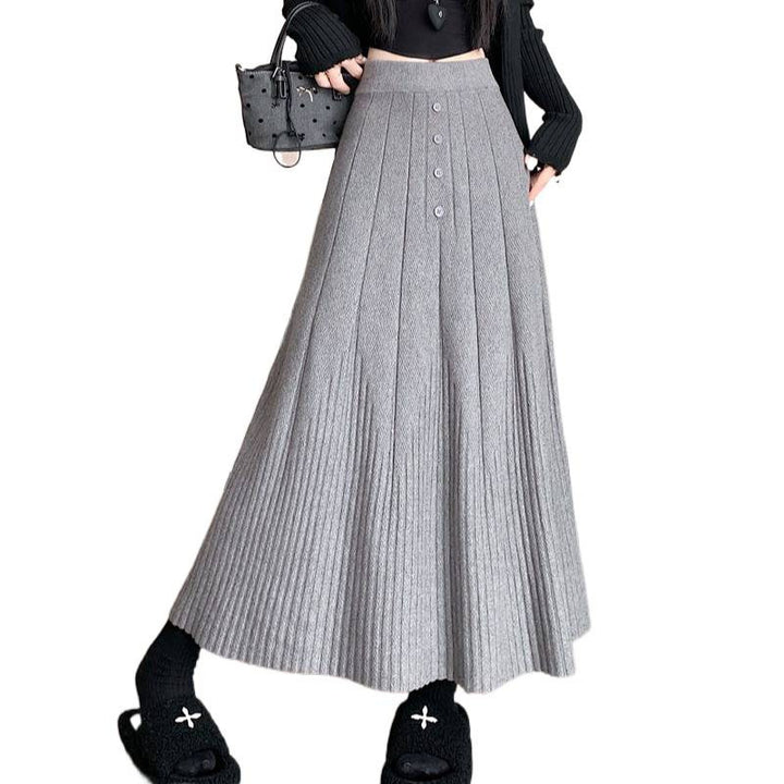 Ladies Elegant Maxi Skirt with Fine Pleats and Button Details Mune Fashion
