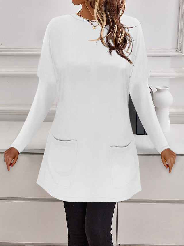 Women's Longline Fine Knit Tunic with Round Neckline and Patch Pockets Mune Fashion