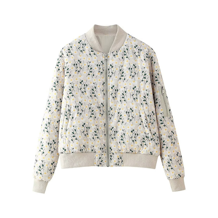 Women's lightly padded quilted bomber jacket with floral all-over print and ribbed cuffs Mune Fashion