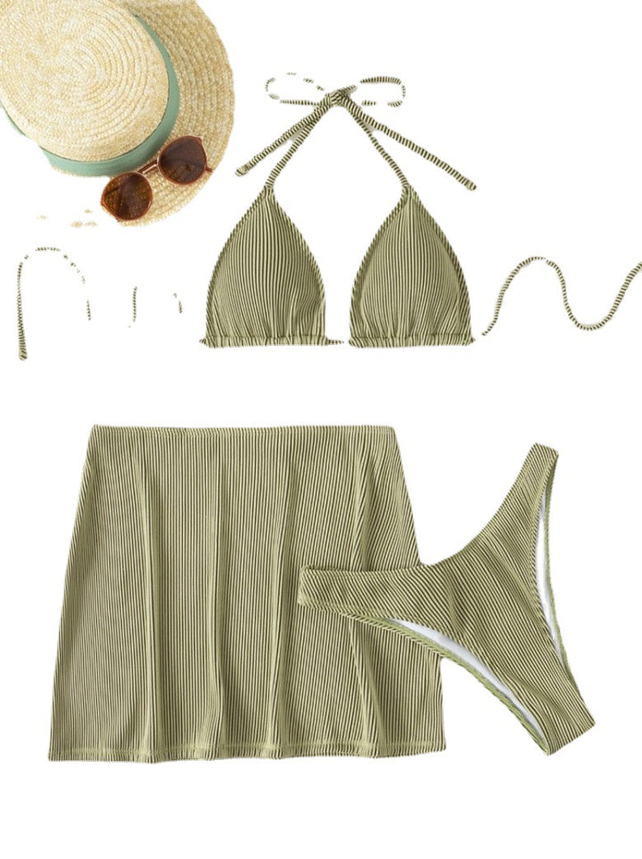 Women's bikini set with elegant ribbed texture and matching skirt Mune Fashion