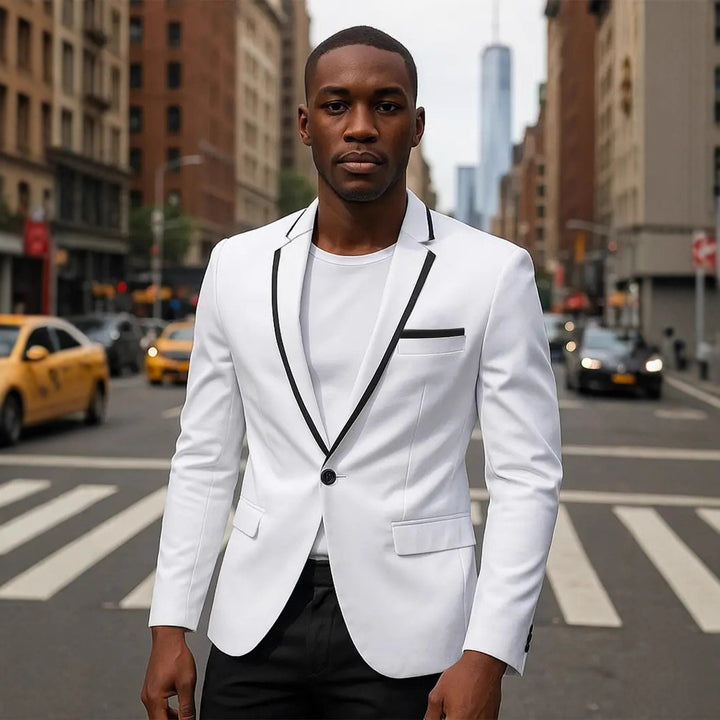 Men's single-breasted slim-fit blazer with contrasting lapel trim and flap pockets Mune Fashion