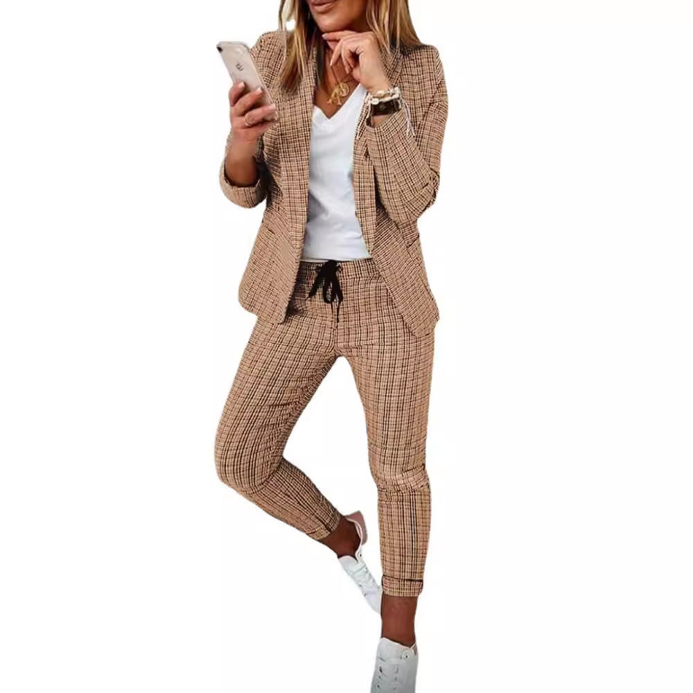 Women casual-elegant car two-piece blazer with drawstring slim pants Mune Fashion