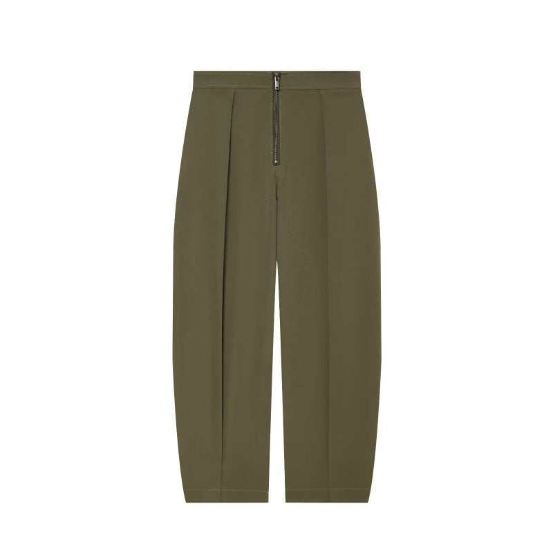 Women wide cropped pants with high waist, pleats and visible front zipper Mune Fashion
