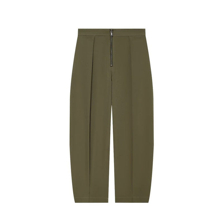 Women wide cropped pants with high waist, pleats and visible front zipper Mune Fashion