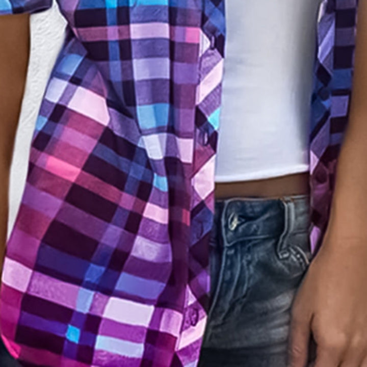 Women's long cut Karo shirt with applied breast pockets and casual summer fit Mune Fashion
