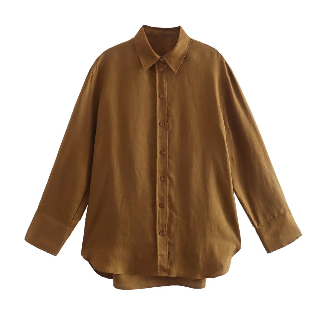 Women's Oversize Shirt Blouse with Extended Back, Boxy Cut and Continuous Button Placket Mune Fashion
