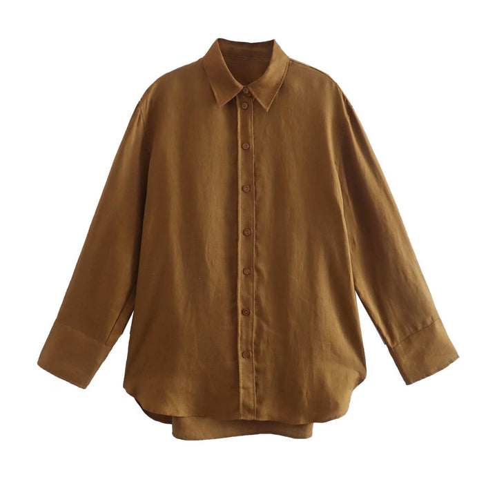 Women's Oversize Shirt Blouse with Extended Back, Boxy Cut and Continuous Button Placket Mune Fashion