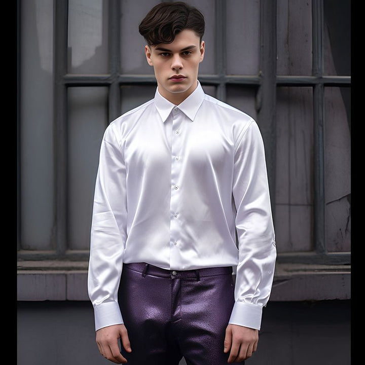 Men's Shirt Made Of Shiny Satin with Modern Collar Mune