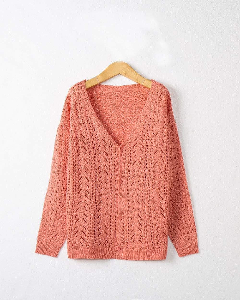 Women's Lightweight Lace Knit Cardigan with Deep V-Neck and Button Placket Mune Fashion
