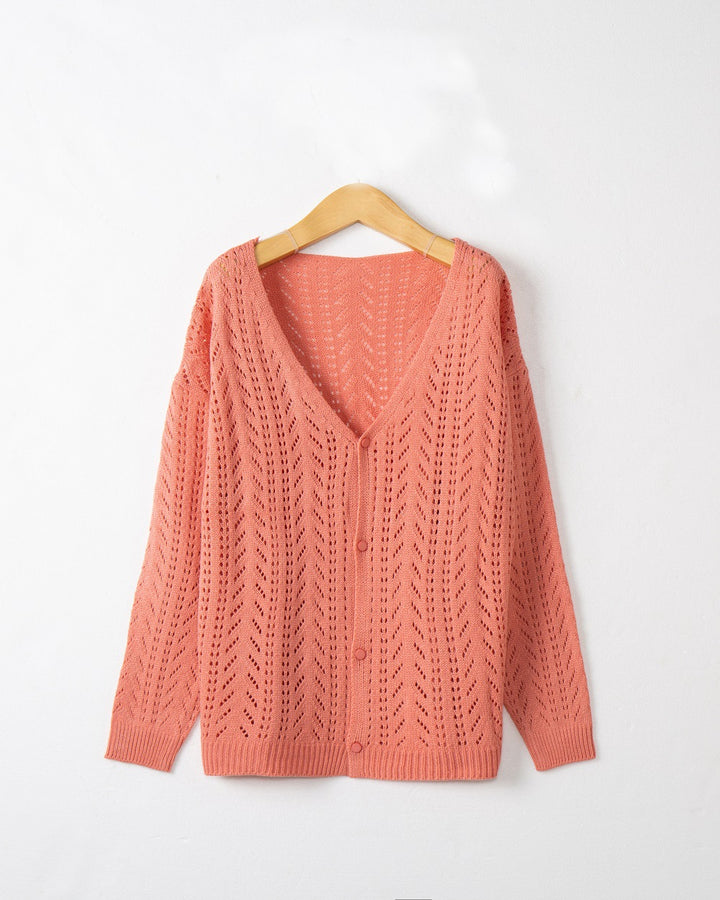 Women's Lightweight Lace Knit Cardigan with Deep V-Neck and Button Placket Mune Fashion