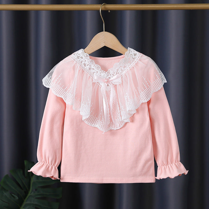 Girls long sleeve shirt with elegant lace decoration Mune Fashion