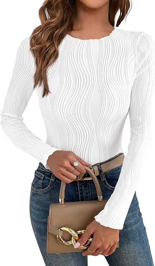 Women's form-fitting ribbed long sleeve with wave detail and round neckline Mune Fashion