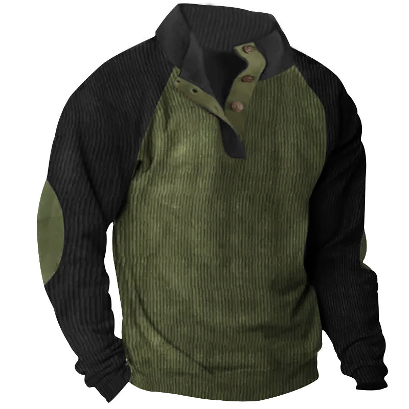 Men's structured Henley sweatshirt with stand-up collar, raglan sleeves, and elbow patches Mune Fashion