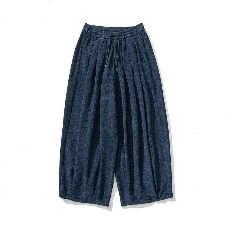 Men's Extra Wide Corduroy Balloon Pants with Pleats, Drawstring, and Heavy Draping Mune Fashion