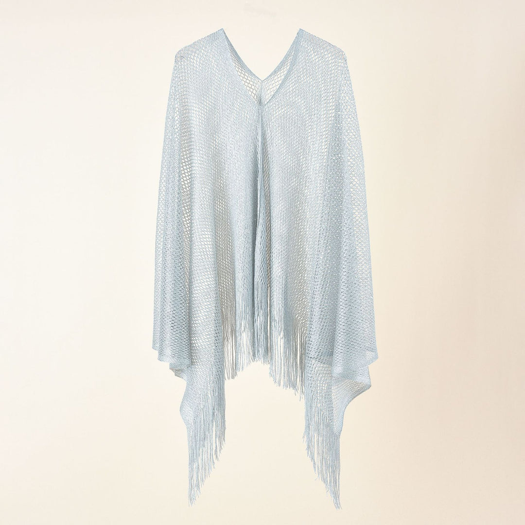 Ladies fine knit mesh stole with metallic shine and long fringes Mune Fashion