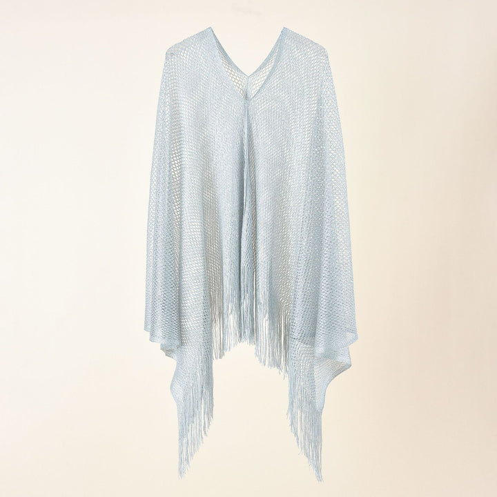 Ladies fine knit mesh stole with metallic shine and long fringes Mune Fashion