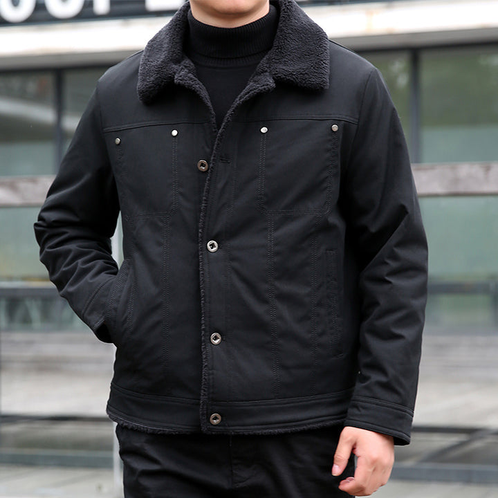 Men's short jacket with teddy lining and lapel collar, windproof transitional jacket Mune Fashion