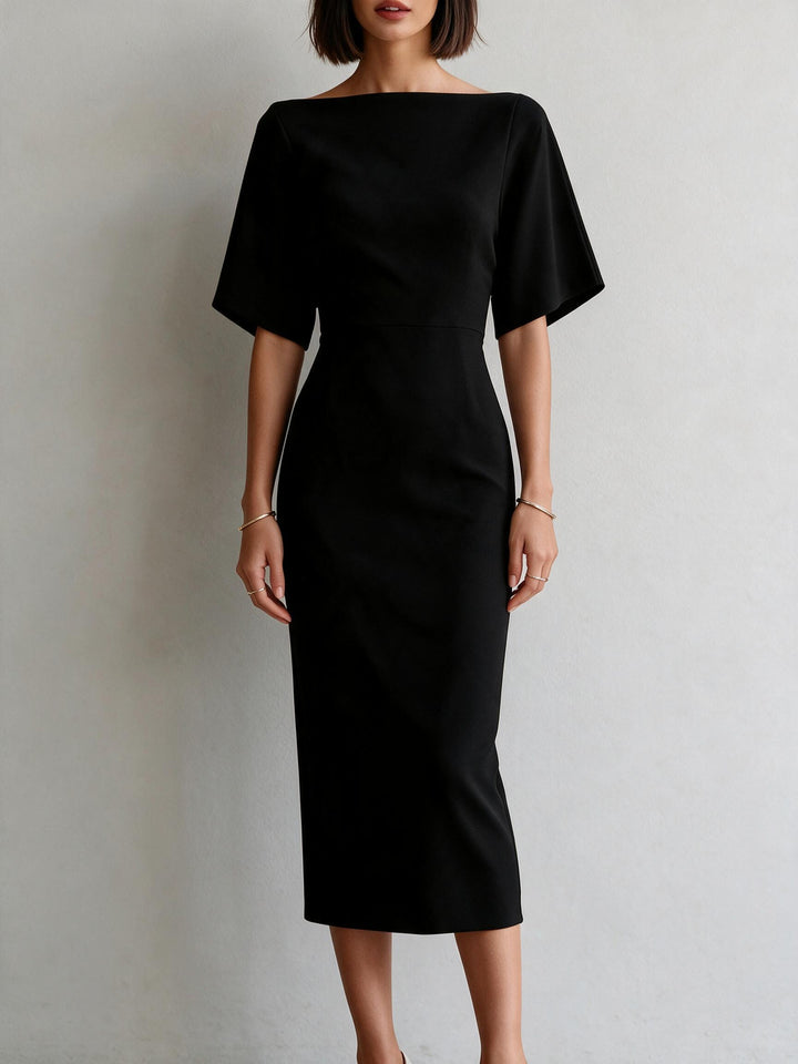 Ladies sheath dress with boat neck and kimono-like 3/4 sleeves Mune Fashion
