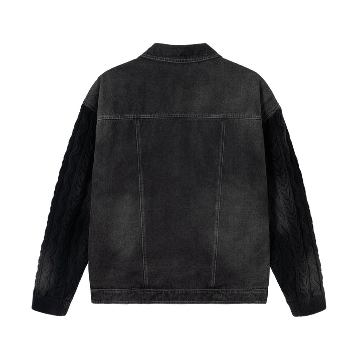 Men's denim jacket with applied leather chest pockets and cable knit sleeves Mune Fashion