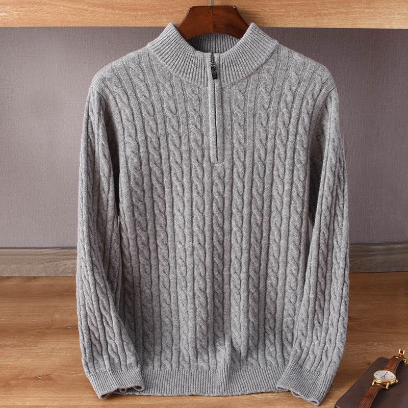 Men's cable knit half-zip pullover made of soft wool blend with stand-up collar Mune Fashion