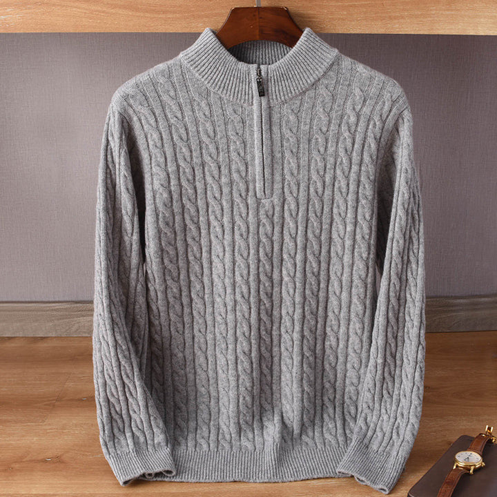 Men's cable knit half-zip pullover made of soft wool blend with stand-up collar Mune Fashion